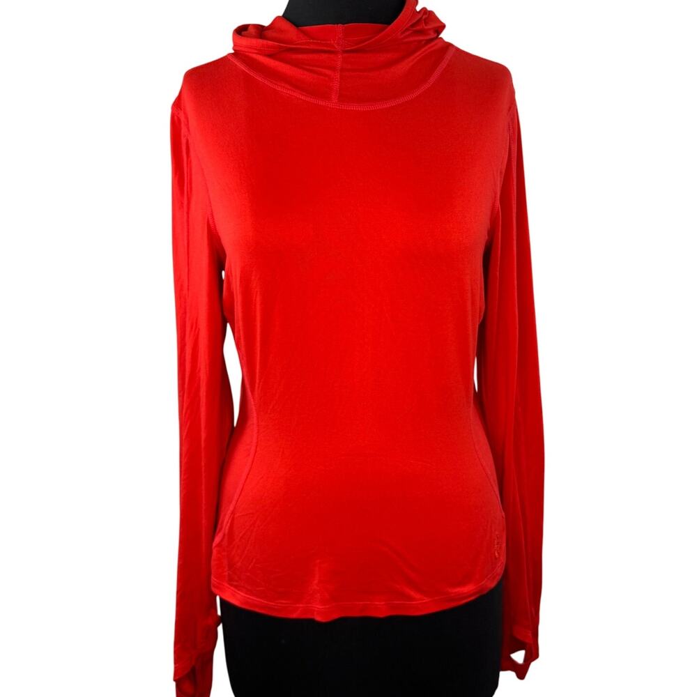 FREE PEOPLE Movement Red Top Turtleneck Hooded Thumb Hole Pullover Size Large L